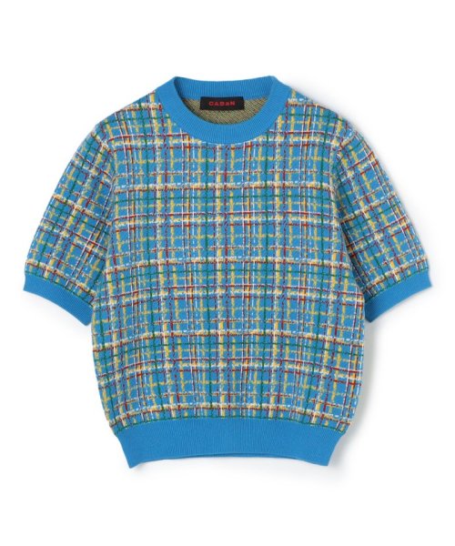 CABaN コットンカシミヤチェックジャカード ハーフスリーブプルオーバー 