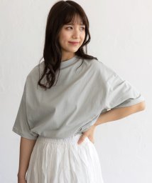 ad thie(アドティエ)/切替Tシャツ サイドステッチ ビッグTシャツ コットン 100% 綿 チュニック 半袖 ゆったり 切り替え 春 夏/ライトグリーン