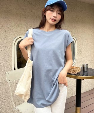 ad thie/フレンチスリーブ 半袖Tシャツ ラウンド裾 半袖 ロング丈 コットン100％ 綿 春 夏 チュニック ゆったり/505910793