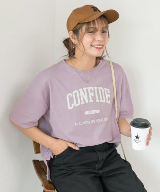 ad thie/CONFIDE プリント カレッジロゴ ショート丈 サイドスリット コットン Tシャツ 半袖 ゆったり 春 夏/505910794