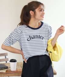 ad thie/パワショルプリント入りボーダーTシャツ パワーショルダー 袖コンシャス 夏/505910800