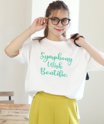 ad thie(アドティエ)/SYMPHONYロゴプリントTシャツ ビックシルエット 半袖 サイドスリット ロング丈 チュニック 春 夏/オフホワイト