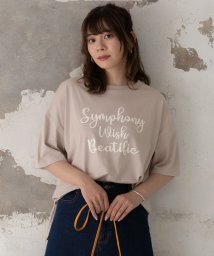 ad thie/SYMPHONYロゴプリントTシャツ ビックシルエット 半袖 サイドスリット ロング丈 チュニック 春 夏/505910801