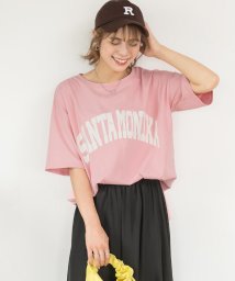 ad thie(アドティエ)/SANTAMONIKA プリントTシャツ ビックシルエット 半袖 サイドスリット ロング丈 チュニック 春 夏/ピンク