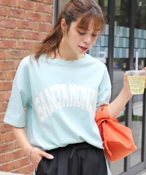 ad thie(アドティエ)/SANTAMONIKA プリントTシャツ ビックシルエット 半袖 サイドスリット ロング丈 チュニック 春 夏/グリーン