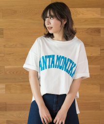 ad thie(アドティエ)/SANTAMONIKA プリントTシャツ ビックシルエット 半袖 サイドスリット ロング丈 チュニック 春 夏/オフホワイト系2