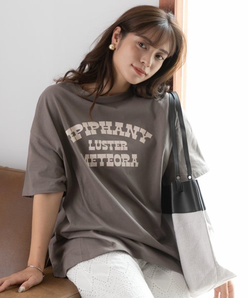 ad thie(アドティエ)/LUSTER切替Tシャツビックシルエット サイドステッチ 半袖 ロング丈 チュニック 夏/ダークブラウン