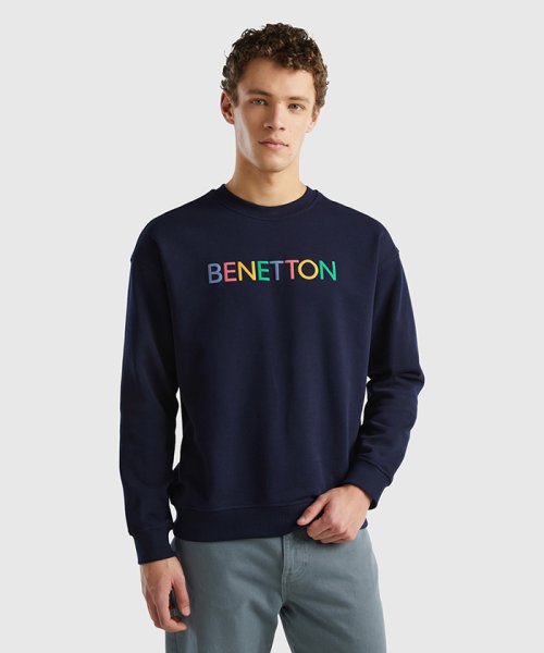 BENETTON (mens)(ベネトン（メンズ）)/クルーネックフロントブランドロゴプリントスウェット・トレーナー/ネイビー