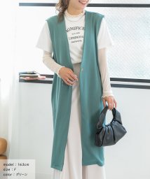 ad thie(アドティエ)/ストレッチ素材ノーカラーロングジレ 秋服 秋 冬服 冬/グリーン