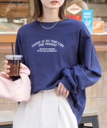 ad thie(アドティエ)/ボリュームスリーブ刺繍ロングTシャツ 秋服 秋 冬/ネイビー