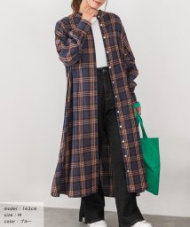 ad thie(アドティエ)/選べる2柄・ネルチェック フレアシャツワンピース 秋服 秋 冬服 冬/ブルー