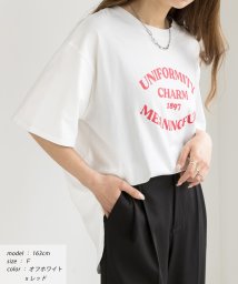 ad thie(アドティエ)/裾ラウンド・オーバーサイズロゴプリントTシャツ/オフホワイト