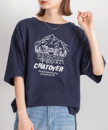 ad thie(アドティエ)/裾ラウンド・オーバーサイズ キャンプモチーフロゴTシャツ/ネイビー