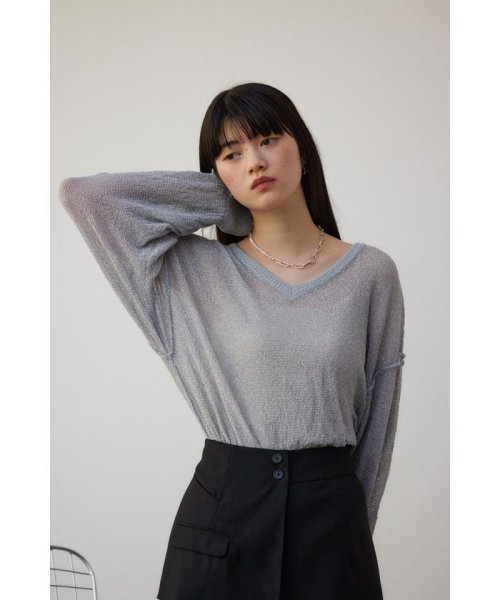 AZUL by moussy(アズールバイマウジー)/シアーグリッタールーズニット/L/GRY1