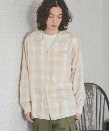 coen(coen)/TOWNCRAFT（タウンクラフト）別注オンブレチェックオープンカラーシャツ/BEIGE