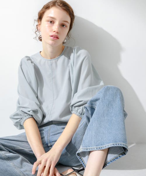 URBAN RESEARCH Sonny Label(アーバンリサーチサニーレーベル)/『UR TECH Smart Linen Touch』ギャザースリーブブラウス/ブルーグレー