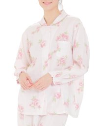Narue(ナルエー)/ダブルガーゼローズシャツパジャマ上下セット/ピンク