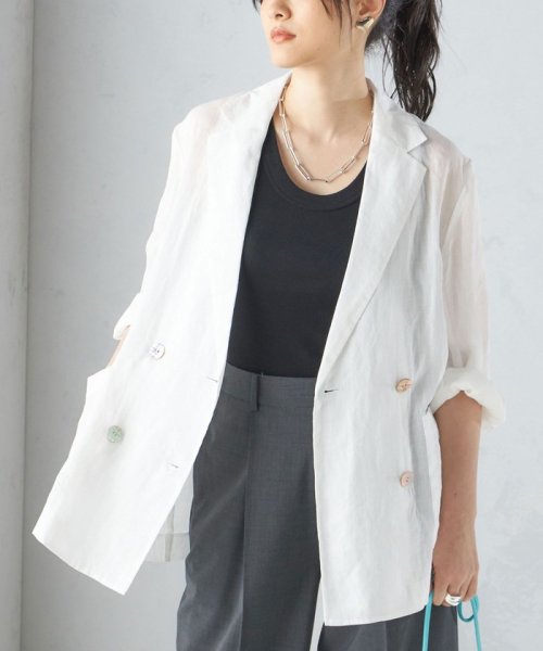 〈手洗い可能〉ラミー シアー ジャケット 商品説明―24SS―素材感とシルエットでおしゃれな着こなしが叶うジャケット■デザインテーラードのダブル W1679500724(12980円)