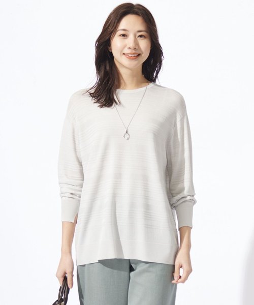 J.PRESS LADIES(J．プレス　レディス)/【WEB限定カラーあり・洗える】SILKY RAYON STRETCH ボーダー ニット/ライトグレー系