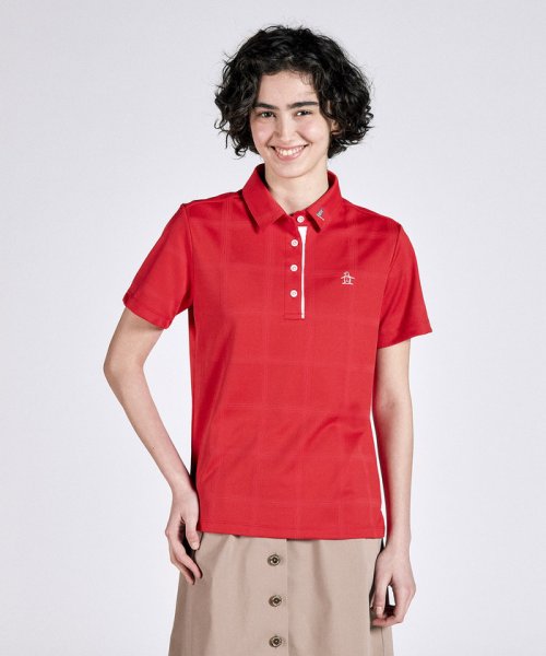 Munsingwear(マンシングウェア)/無地チェックジャカード台衿付き半袖シャツ/レッド