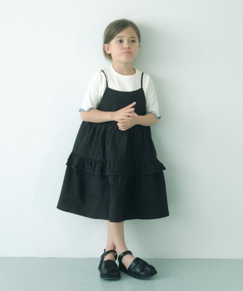 green label relaxing （Kids）(グリーンレーベルリラクシング（キッズ）)/TJ テレコプルオーバー×ティアードワンピース セット 110cm－130cm/BLACK