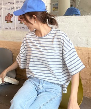 ad thie/ボーダーショート丈Tシャツ　春 春服/505937987