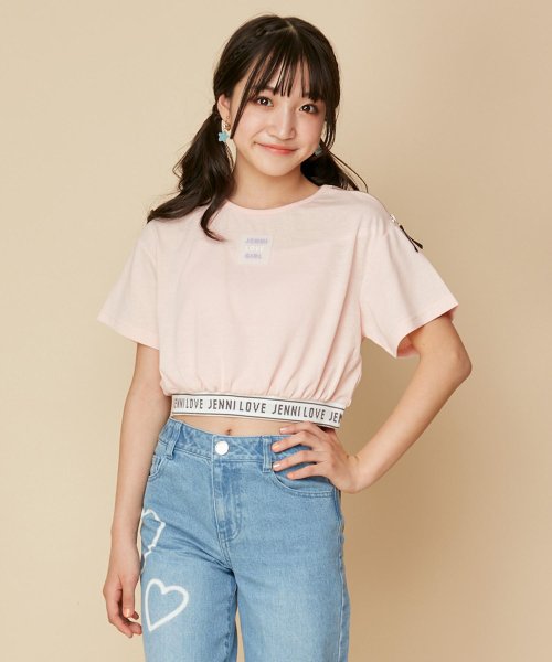 JENNI love(ジェニィラブ)/すそロゴリブ肩ZIPTシャツ/ピンク