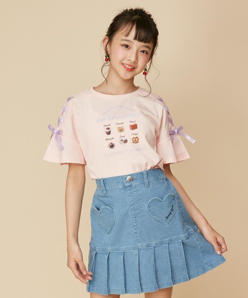 JENNI love(ジェニィラブ)/【コットン100％】肩レースアップスイーツTシャツ/ピンク