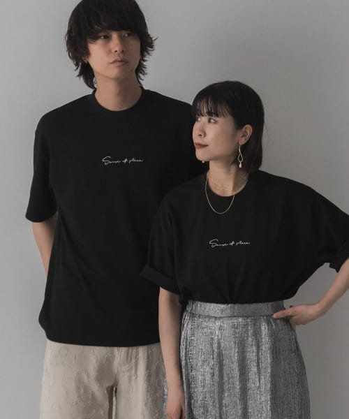 SENSE OF PLACE by URBAN RESEARCH(センスオブプレイス バイ アーバンリサーチ)/『WEB/一部店舗限定カラー』シシュウポンチTシャツ(5分袖)/BLACK