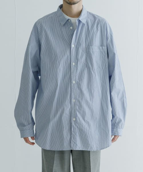 URBAN RESEARCH(アーバンリサーチ)/ATON　GIZA STRIPE WASHED SHIRTS/NAVYST