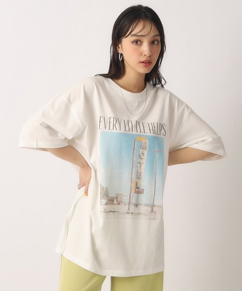 SHOO・LA・RUE Cutie Blonde(シューラルー　キューティーブロンド)/【体型カバー】アソートプリント BIG Tシャツ/ホワイト（302）