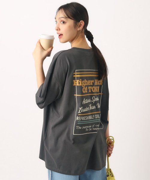 SHOO・LA・RUE Cutie Blonde(シューラルー　キューティーブロンド)/【体型カバー】アソートプリント BIG Tシャツ/チャコールグレー（414）