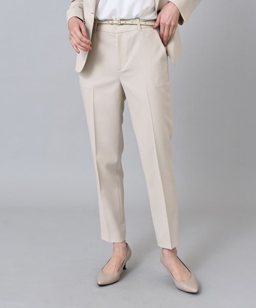 【セットアップ可能／清涼感／ウエストゴムあり】麻調　ドライテーパードパンツ ライトベージュ