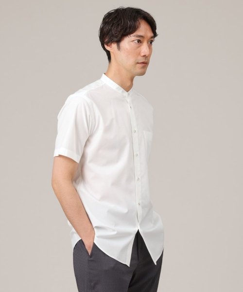 TAKEO KIKUCHI(タケオキクチ)/コットン セルロース バンドカラー 半袖シャツ/ホワイト（001）