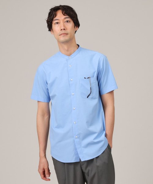 TAKEO KIKUCHI(タケオキクチ)/コットン セルロース バンドカラー 半袖シャツ/ブルー（091）