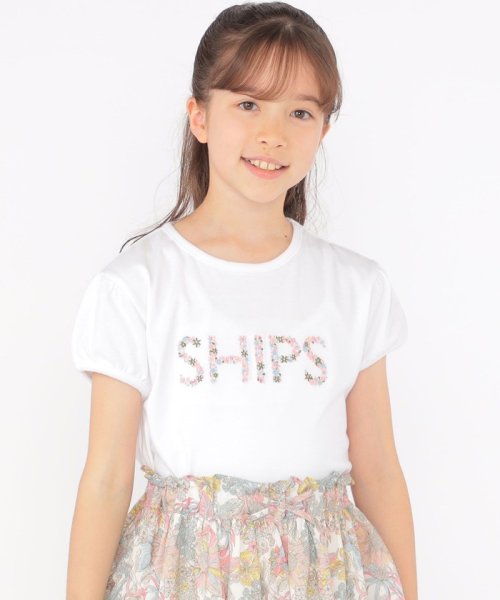 SHIPS KIDS(シップスキッズ)/SHIPS KIDS:140～150cm / ガーリー 刺繍 ロゴ TEE/オフホワイト