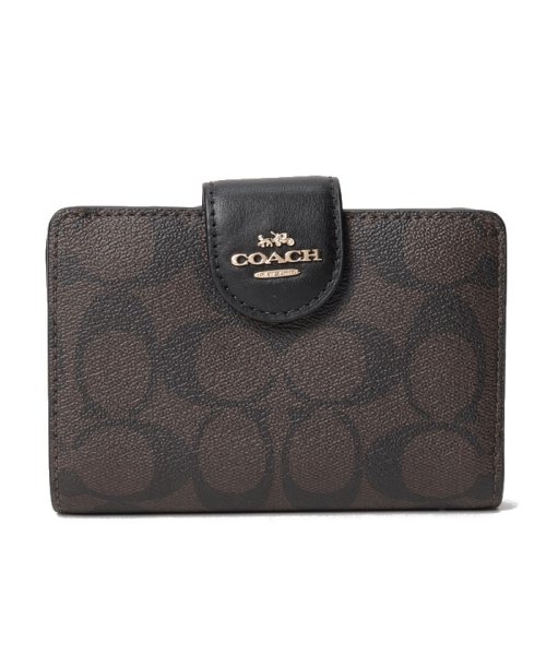 COACH(コーチ)/【COACH】コーチ C0082 二つ折り財布 MEDIUM CORNER ZIP WALLET 小銭入れ付 シグネチャー レディース/ブラウン/ブラック