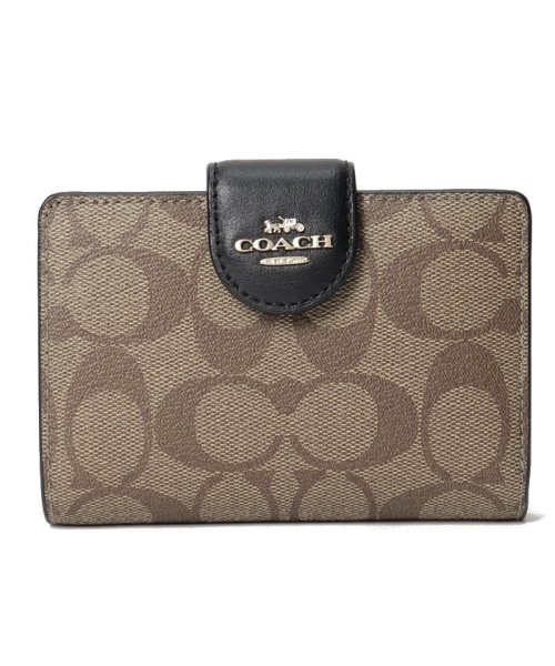 COACH(コーチ)/【COACH】コーチ C0082 二つ折り財布 MEDIUM CORNER ZIP WALLET 小銭入れ付 シグネチャー レディース/ベージュ/ブラック