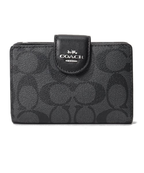 COACH(コーチ)/【COACH】コーチ C0082 二つ折り財布 MEDIUM CORNER ZIP WALLET 小銭入れ付 シグネチャー レディース/ブラック