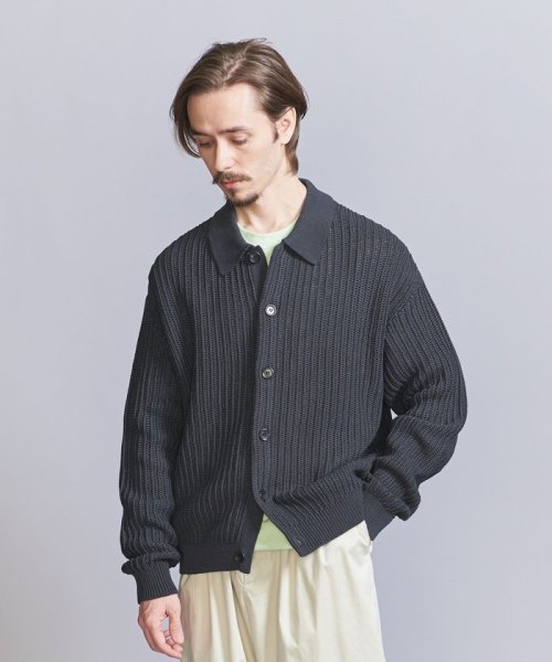 BEAUTY&YOUTH UNITED ARROWS(ビューティーアンドユース　ユナイテッドアローズ)/ネット ニット ポロ ジャケット/DKGREEN