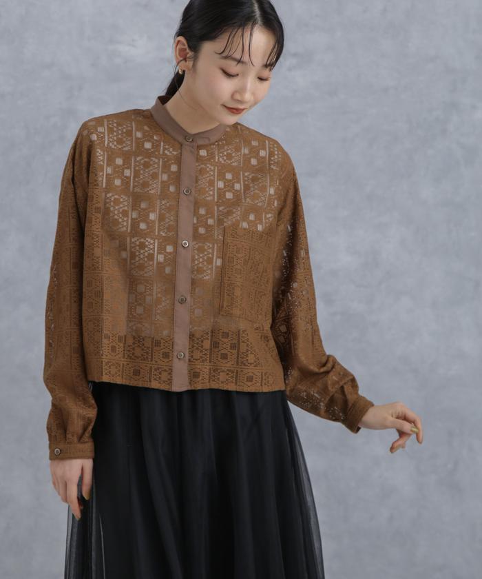 furfur 捜す 格子レーススカート ブラウン 