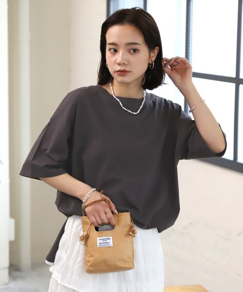 ad thie(アドティエ)/オーバーサイズチュニックTシャツ カット チュニック ゆったり サイドスリット トップス Ｔシャツ /チャコールグレー