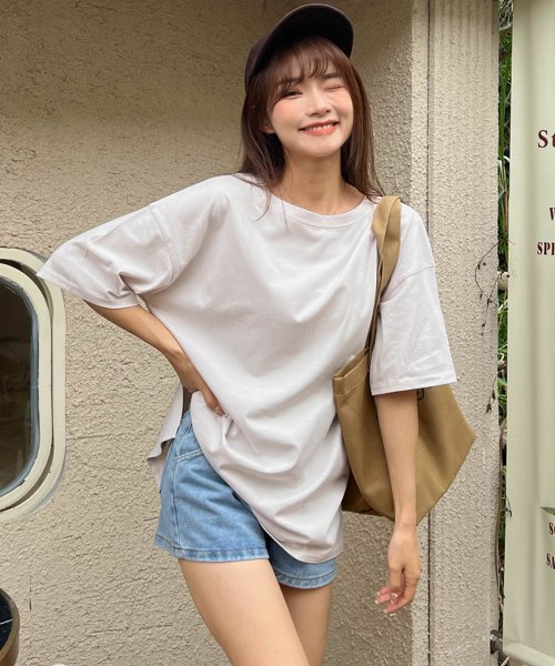 ad thie(アドティエ)/オーバーサイズチュニックTシャツ カット チュニック ゆったり サイドスリット トップス Ｔシャツ /グレー