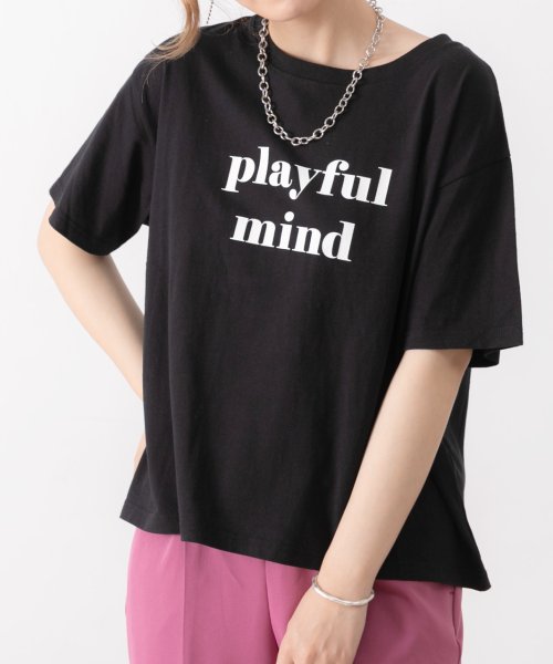 ad thie(アドティエ)/ロゴプリントTシャツ　Tシャツ　カットソー　トップス　半袖　レディース　ロゴ　カジュアル　コットン　お家コーデ　ロゴT　ゆったり　クルーネック　新色/ブラック