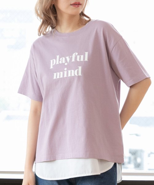 ad thie(アドティエ)/ロゴプリントTシャツ　Tシャツ　カットソー　トップス　半袖　レディース　ロゴ　カジュアル　コットン　お家コーデ　ロゴT　ゆったり　クルーネック　新色/パープル