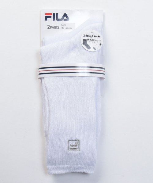 FILA socks Ladies(フィラ　ソックス　レディース)/ロゴ カラーソックス 2足組 レディース/ホワイト