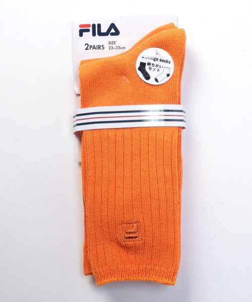 FILA socks Ladies(フィラ　ソックス　レディース)/ロゴ カラーソックス 2足組 レディース/オレンジ