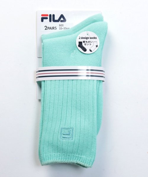 FILA socks Ladies(フィラ　ソックス　レディース)/ロゴ カラーソックス 2足組 レディース/サックス