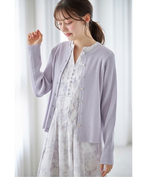 tocco closet(トッコクローゼット)/ハート釦ＵＶカット加工リブニットカーディガン/LAVENDER