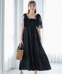 tocco closet(トッコクローゼット)/肩リボン付きハートプリントティアードワンピース/BLACK